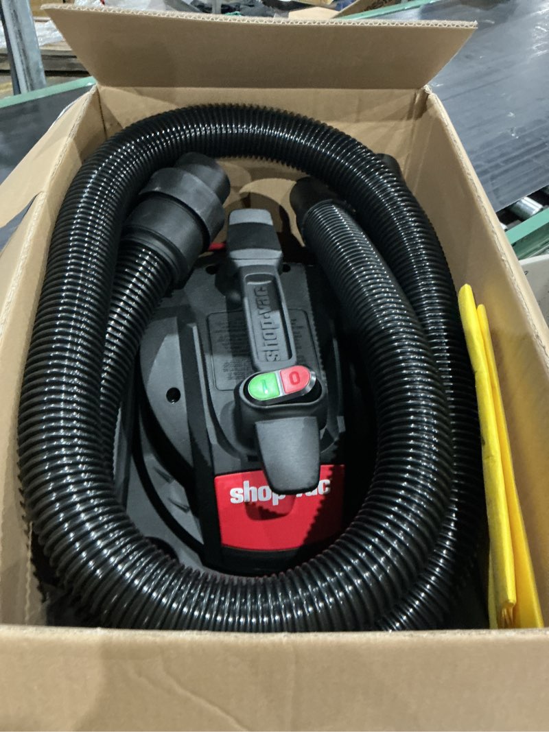 Condition photo showing As Is for shop-vac 4-gallon 6 hp corded wet/dry shop vacuum with accessories included