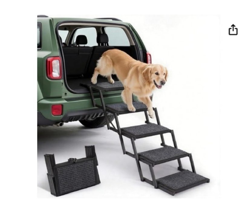 Folding stairs for large dogs, with non-slip surface, lightweight ramp with capacity for up to 250 lbs, 5 steps (black metal frame, 5 steps)