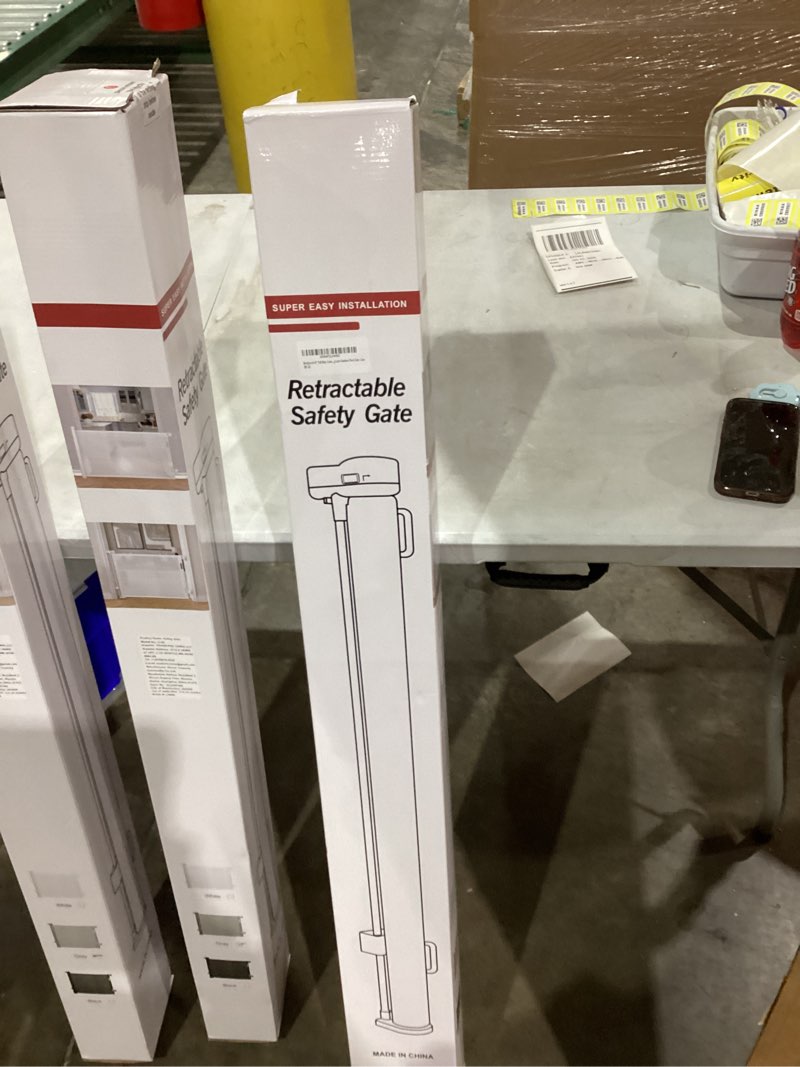 Condition photo showing New/Like New for Reinforced 42" Tall Baby Gates for Dogs with Support Rods - Prevent Crawling Under, 175" Extra Wide Baby Gates for Large Openings, Tall Retractable Gate Indoor Large Dog Gate Outdoor Deck Gate, Gray Gray (42" Tall x 175" Wide)