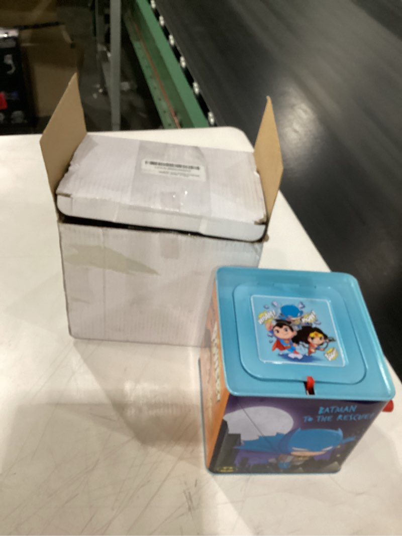Condition photo showing Good Condition for kids preferred dc comics the batman jack in the box musical toys for babies and toddlers, plays “pop goes the weasel” the dark knight springs out from a colorful box