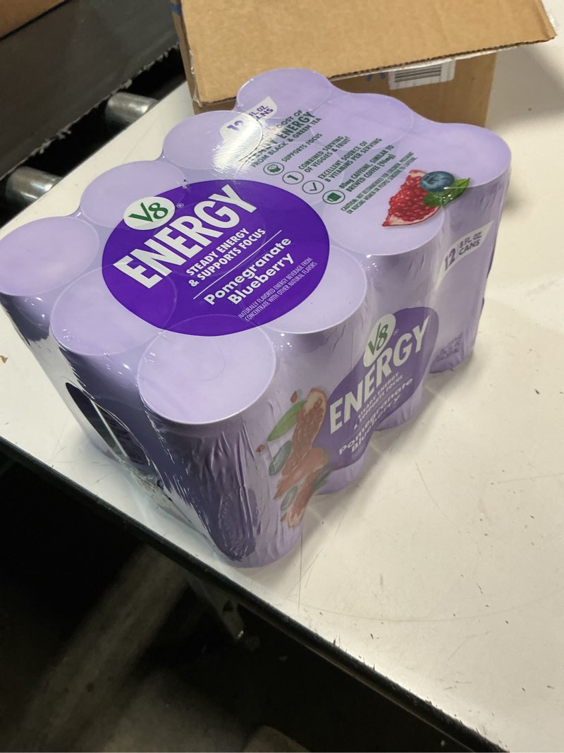 Condition photo showing New/Like New for (apr /16/2027) v8+ energy pomegranate blueberry energy drink from black & green tea - 12pk/8 fl oz cans