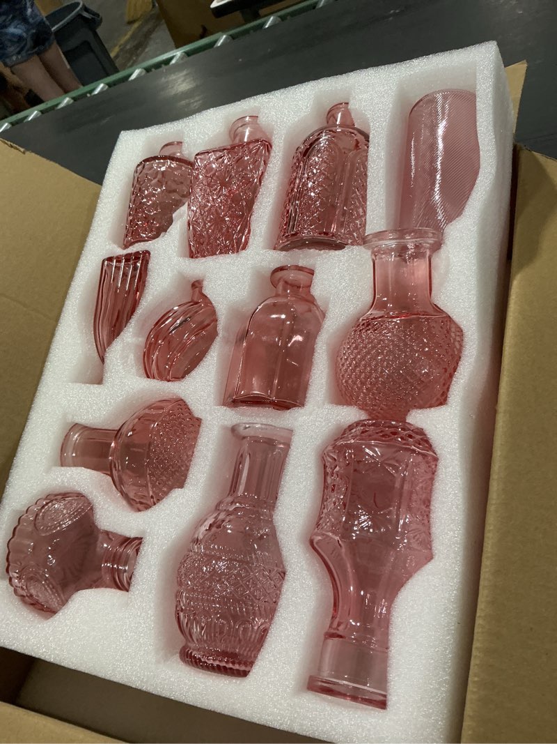 Condition photo showing Good Condition for 24pcs mini bud vases as wedding centerpieces for tables,clear bud vases for flowers,small flower vases suitable for birthday party,anniversary,wedding reception,baby shower (pink, 24pcs) pink 24pcs