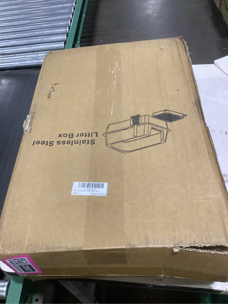 Condition photo showing New/Like New for Extra Large Stainless Steel Cat Litter Box with High Sided Walls for Big Cats, Anti Urine Leakage, Odorless and Easy Cleaning, for Healthy Cats, Includes Foot Pad & Scoop - XXL Litter Box