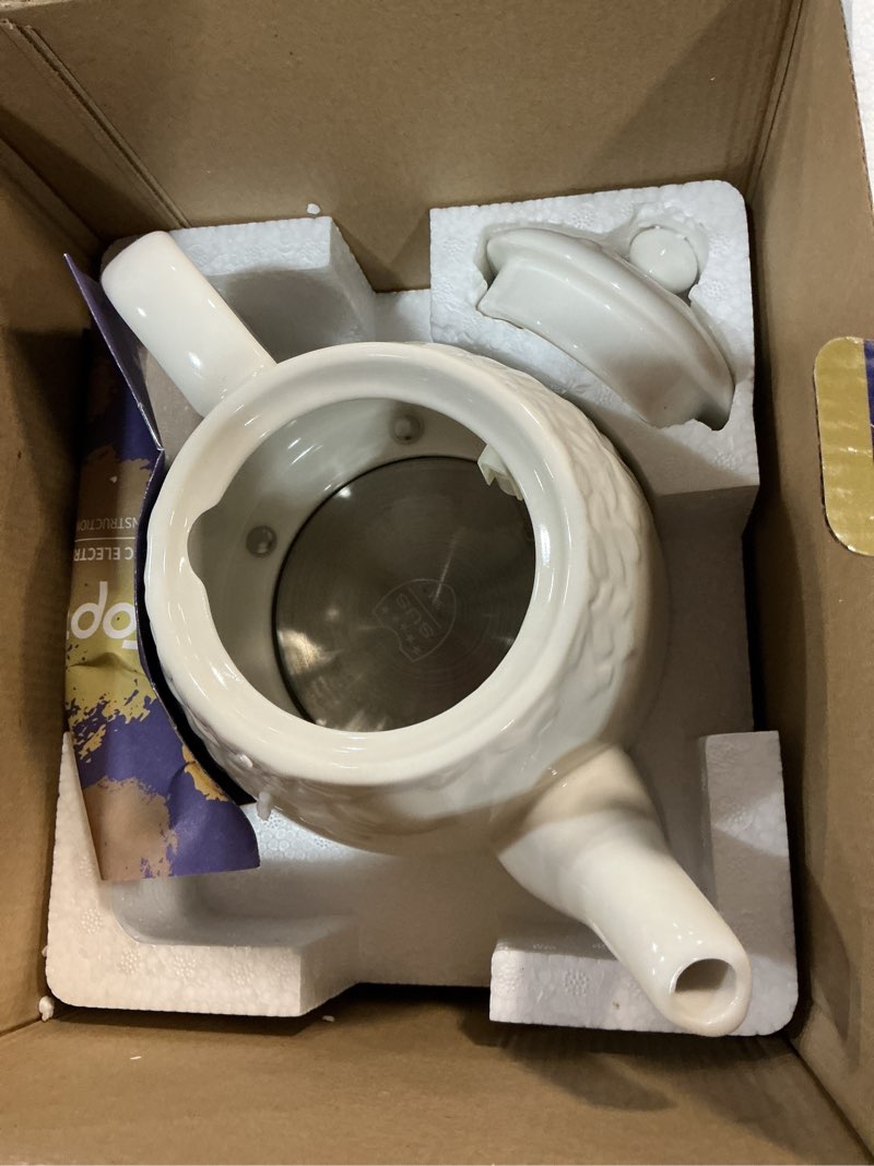 Condition photo showing Good Condition for Toptier Electric Ceramic Tea Kettle, Boil Water Quickly and Easily, Detachable Swivel Base & Boil Dry Protection, Carefree Auto Shut Off, 1 L, White Leaf 1 LITER White