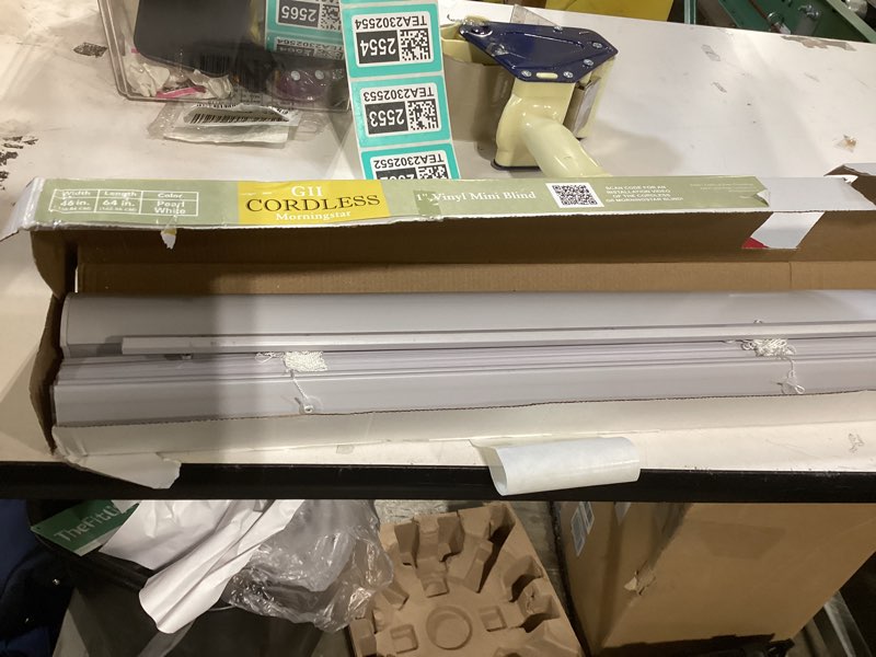 Condition photo showing Good Condition for Cordless Light Filtering Mini Blind - 46 Inch Width, 64 Inch Length, 1" Slat Size - Pearl White - Cordless GII Morningstar Horizontal Windows Blinds for Interior by Achim Home Decor 46"W x 64"H Pearl White
