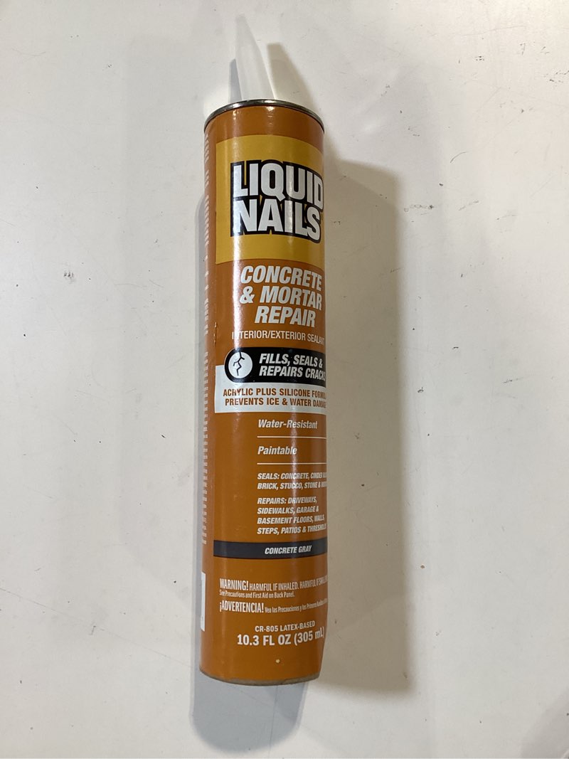 Condition photo showing As Is for liquid nails tough repair 10.3 oz. gray interior and exterior concrete and mortar repair adhesive