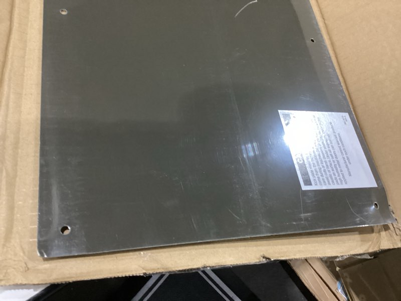 Condition photo showing As Is for corners bent prime-line j 4693 kick plate, 10 in. x 34 in., 313 bronze (single pack)
