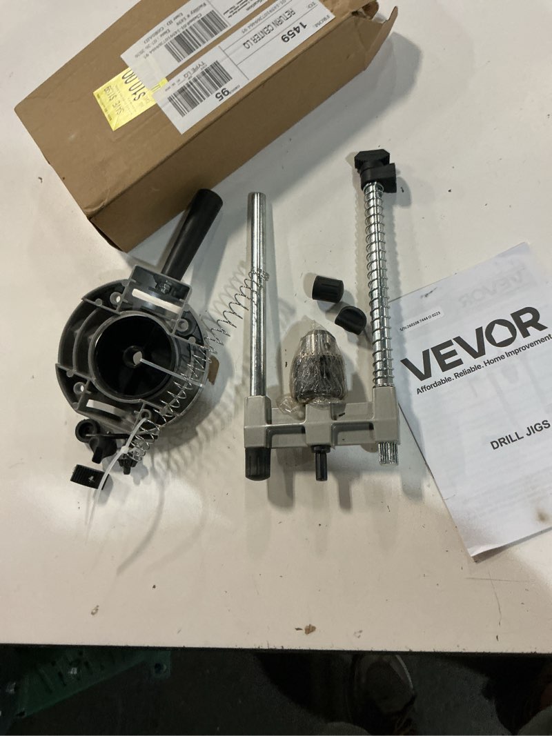 Condition photo showing Good Condition for vevor drill guide, multi-angle press portable precision drilling guide jig attachment, with large handle and mounting holes, aluminum alloy, for drilling angled or straight holes, for wood working