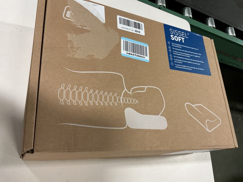 Condition photo showing New/Like New for SISSEL Classic Neck Pillow Size L | Unique Incline for Disc & Vertebrae Relief | 5-Year Shape Stability Guarantee | Includes Washable Velour Cover | Dimensions: Approx. 47 x 33 x 14 cm Large