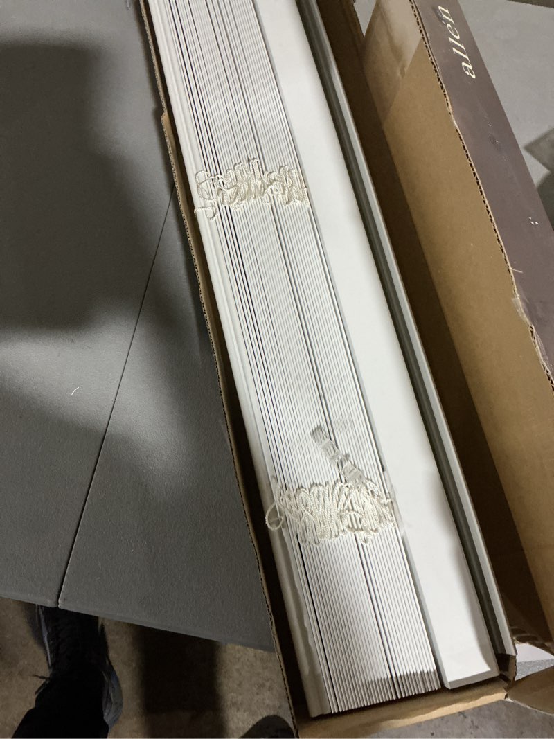 Condition photo showing Good Condition for allen + roth trim at home 2-in slat width 35-in x 64-in cordless white faux wood room darkening horizontal blinds