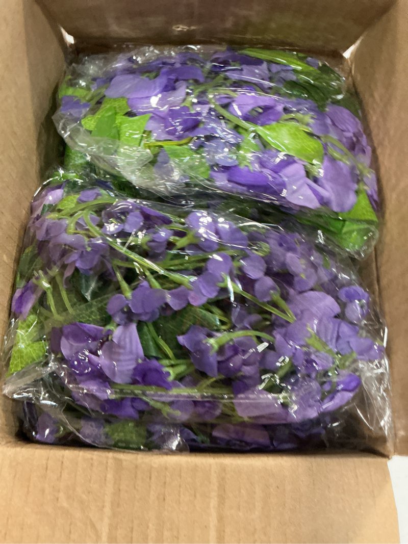 Condition photo showing Good Condition for lvydec wisteria artificial flowers garland, 4 pcs total 28.8ft artificial wisteria vine silk hanging flower for home garden outdoor ceremony wedding arch floral decor (light purple)