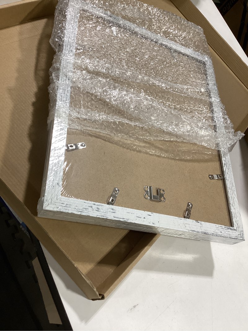 Condition photo showing New/Like New for irahmen 11x14 picture frame set of 2 with plexiglass, distressed white poster frame display 8x10 pictures with mat or 11 x 14 without mat, wood photo frame for horizontal or vertical wall mount rustic white 11x14