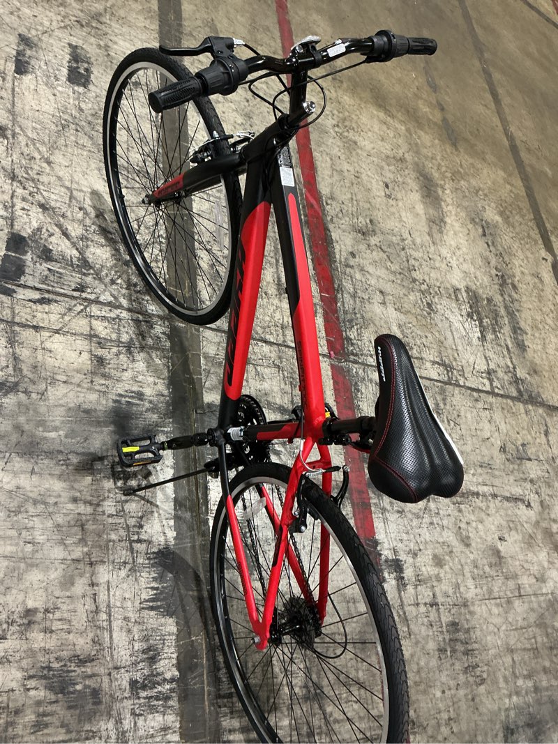 Condition photo showing As Is for 700c hyper bicycle spin fit hybrid bike, adults ages 14+ years, black and red