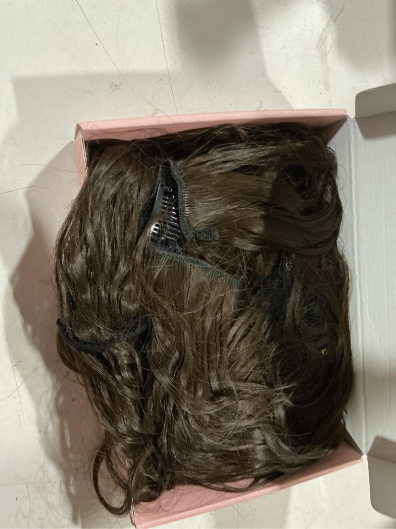 Condition photo showing Good Condition for reecho hair extensions, 4pcs clip in hair extensions 12" short curly wavy brown invisible lace weft natural soft hairpieces for women – chestnut brown