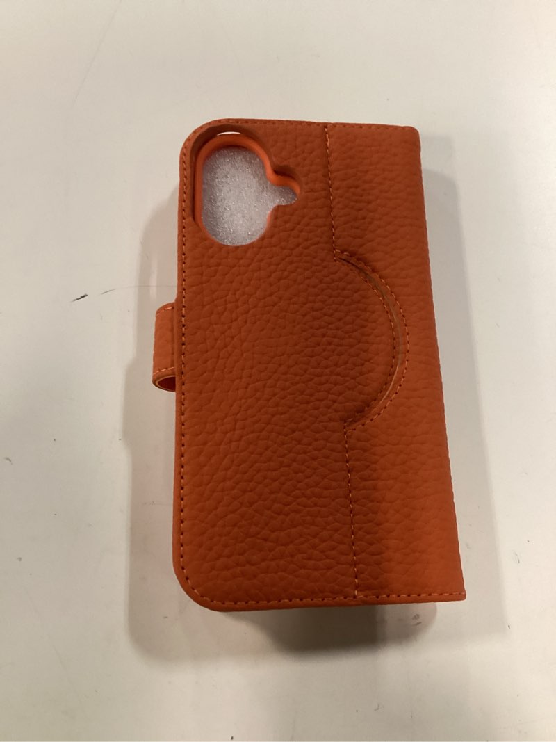 Condition photo showing New/Like New for detachable genuine leather case for iphone 17 wallet case magnetic 2in1 removable flip cover support magsafe charging stand function card holder shockproof protective cover-orange iphone 17 orange