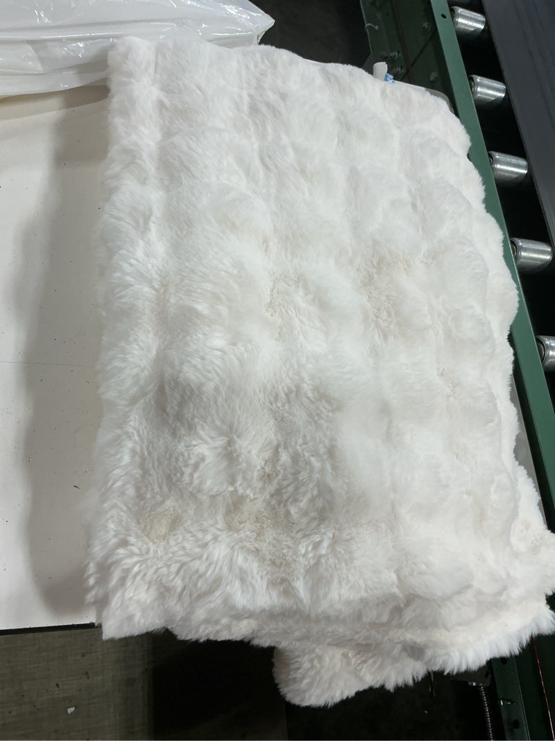 Condition photo showing As Is for benvwe faux fur throw blanket for couch - cozy plush fluffy soft thick bubble blanket for living room home decor - mothers day birthday gifts for women, cream white, 51" x 63" throw(51" x 63") cream white