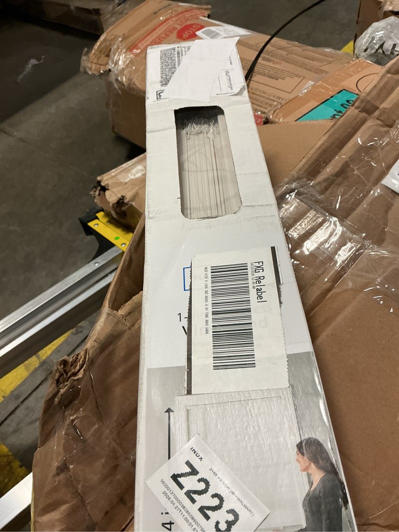 Condition photo showing As Is for mainstays cordless 1" vinyl light filtering blinds, white, 32" width x 64" length