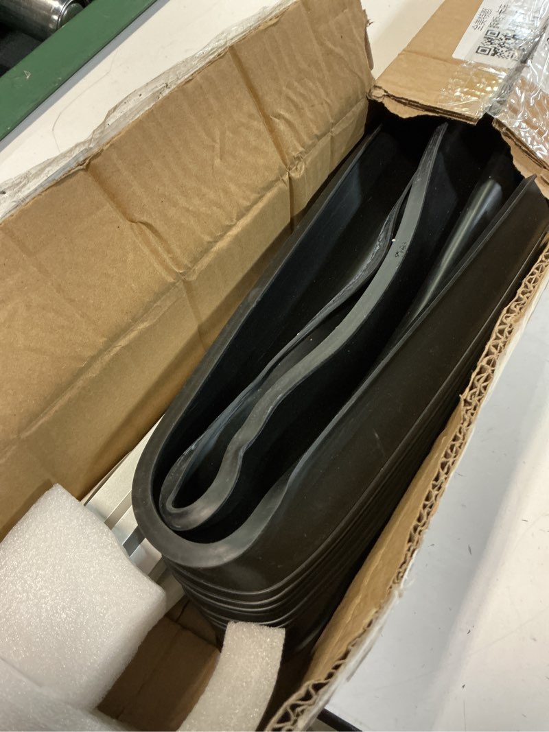 Condition photo showing As Is for duzzy 10 feet convex shape garage door seal kits, pre-drilled heavy-duty weatherproofing garage door rubber seals bottom pakage with aluminum track retainer base kits 10 feet black