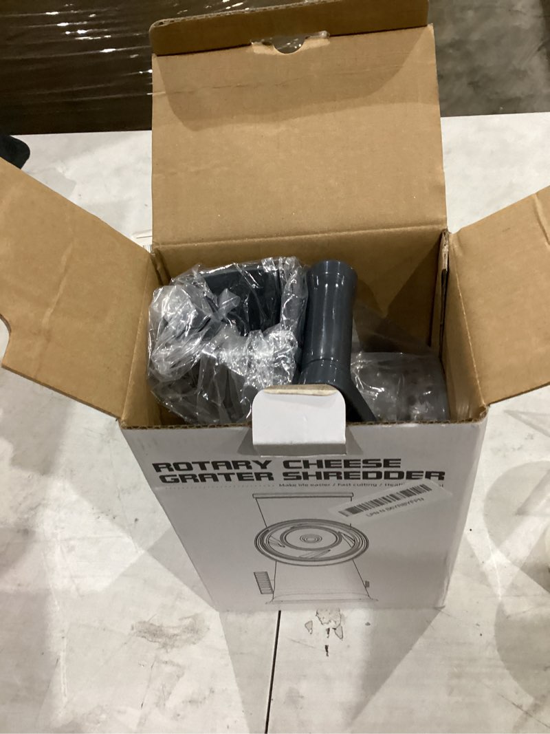Condition photo showing New/Like New for KEOUKE Rotary Cheese Grater Hand Crank Transparent - Shredder Slicer Grinder 3 Stainless Steel Blades, Stable Suction, Labor-Saving Handle, Safe Kitchen Tool for Cheese, Vegetable, Nuts, Chocolate 3 IN 1 Dark Grey SP