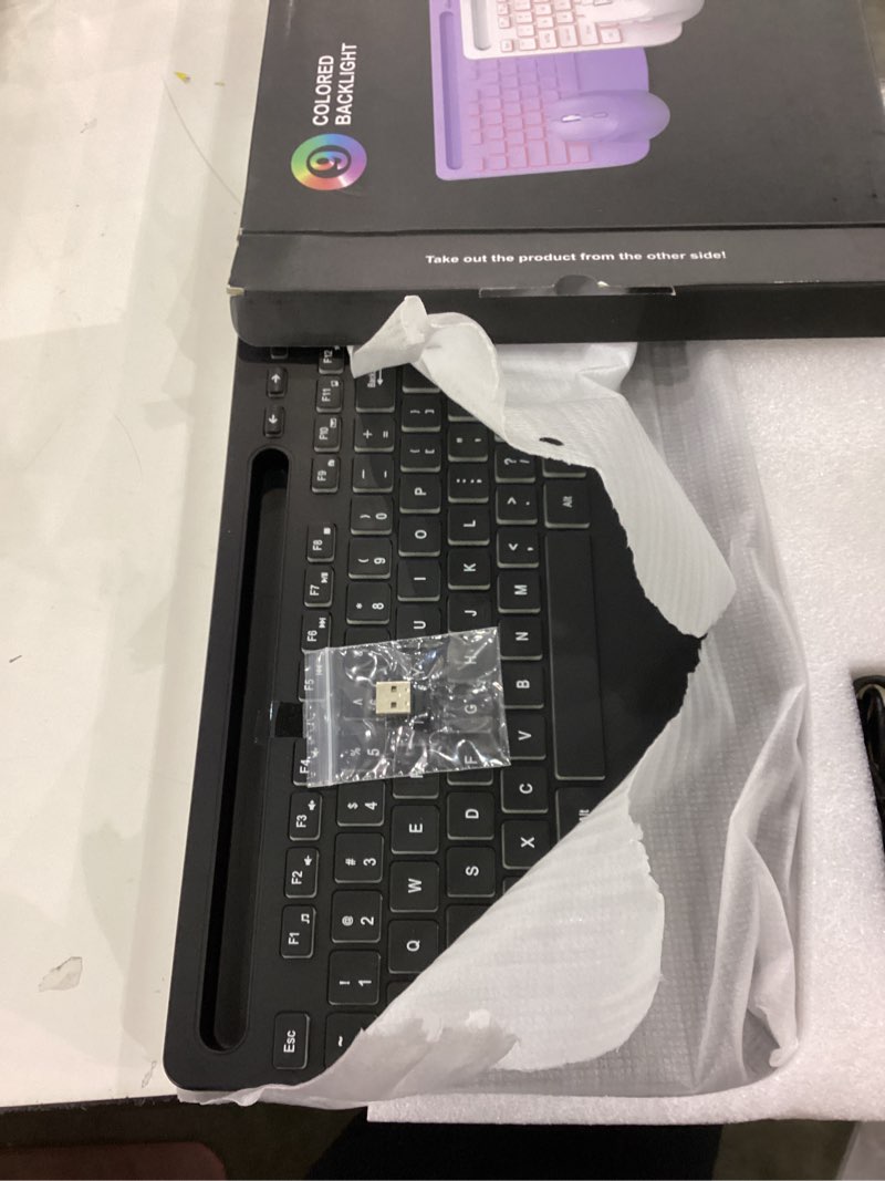 Condition photo showing As Is for Wireless Keyboard and Mouse Combo - 9 Backlit Effects, RGB, Ergonomic Wrist Rest, Phone Holder, 2.4G Full Size, Rechargeable, Sleep Mode, Quiet Keyboard Set for Computer, PC, Laptop, Mac, Windows Full-size Classic Black