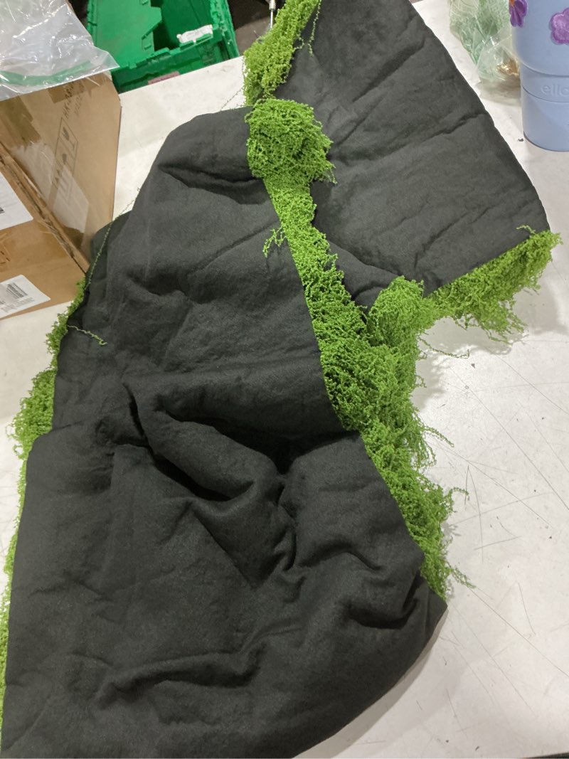 Condition photo showing As Is for zeyune 2 pcs artificial moss table runner for wonderland tea party decoration 12 x 71'' fake moss sheet roll waterproof for enchanted forest fairy decor holiday garden wedding birthday (green) 2 green