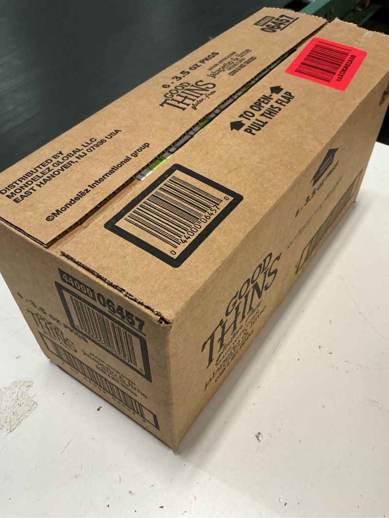 Condition photo showing Good Condition for bbd:06/01/2026 good thins jalapeño & lime corn & rice snacks gluten free crackers, bulk snack crackers, 6 - 3.5 oz boxes