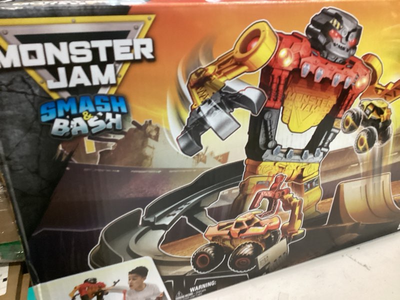 Condition photo showing New/Like New for Monster Jam Smash & Bash SmashBot Playset with Launcher, Exclusive 1:64 Scale Monster Truck, 15-Inch Repairable Robot, Kids Toys for Boy and Girls Ages 3 and up