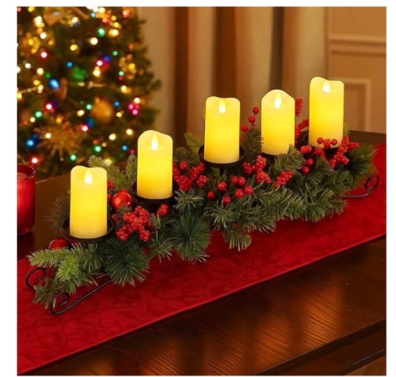 Yungyan Christmas Tabletop Centerpiece 30 Inch, Includes 5 Battery Operated LED Candle Holders, Red 