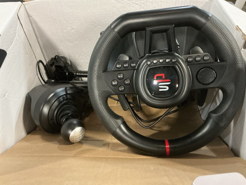 Condition photo showing Good Condition for subsonic - superdrive gs650-x steering wheel with manual shifter, 3 pedals, and paddle shifters - racing wheel for xbox series x/s, ps4, xbox one - black