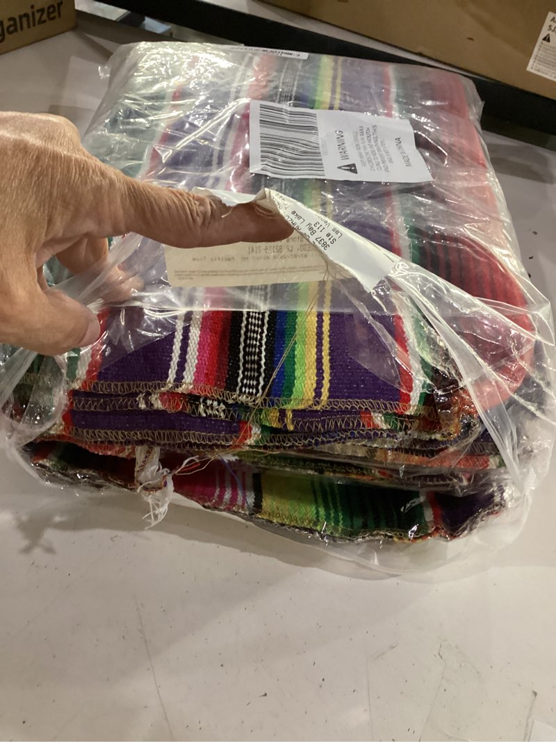 Condition photo showing As Is for 12 packs mexican blanket serape table runner colorful striped fringe cotton table runner for mexican birthday party wedding holiday decorations pack of 12-14x84