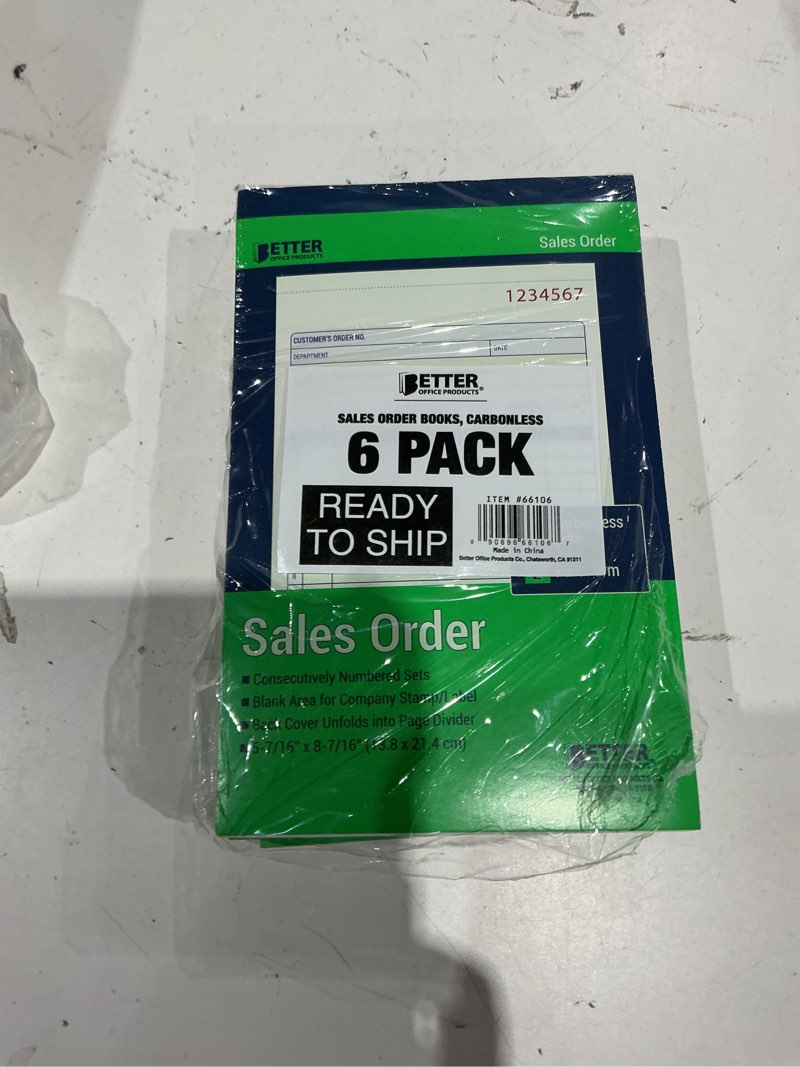 Condition photo showing Good Condition for better office products large sales order books, 6 pack, 2-part carbonless (white/canary yellow), 5-7/16 x 8-7/16 inches, 50 sets per book, 300 total sets, 6 books