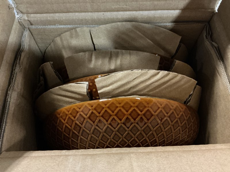 Condition photo showing Good Condition for gbhome 8.5'' large pasta bowls, 36 ounce stoneware salad bowls for kitchen, ceramic serving bowls with textured pattern for pasta,fruit, stews,noodle, house-warming gift, set of 4-rythmic red