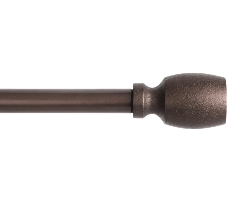 TOWN & COUNTRY EVERYDAY Modern Smooth Edge Cylinder Single Indoor Curtain Rod and Finial Set, Easy Install Wall Mount, Oil Rubbed Bronze, Adjustable 66”-120”