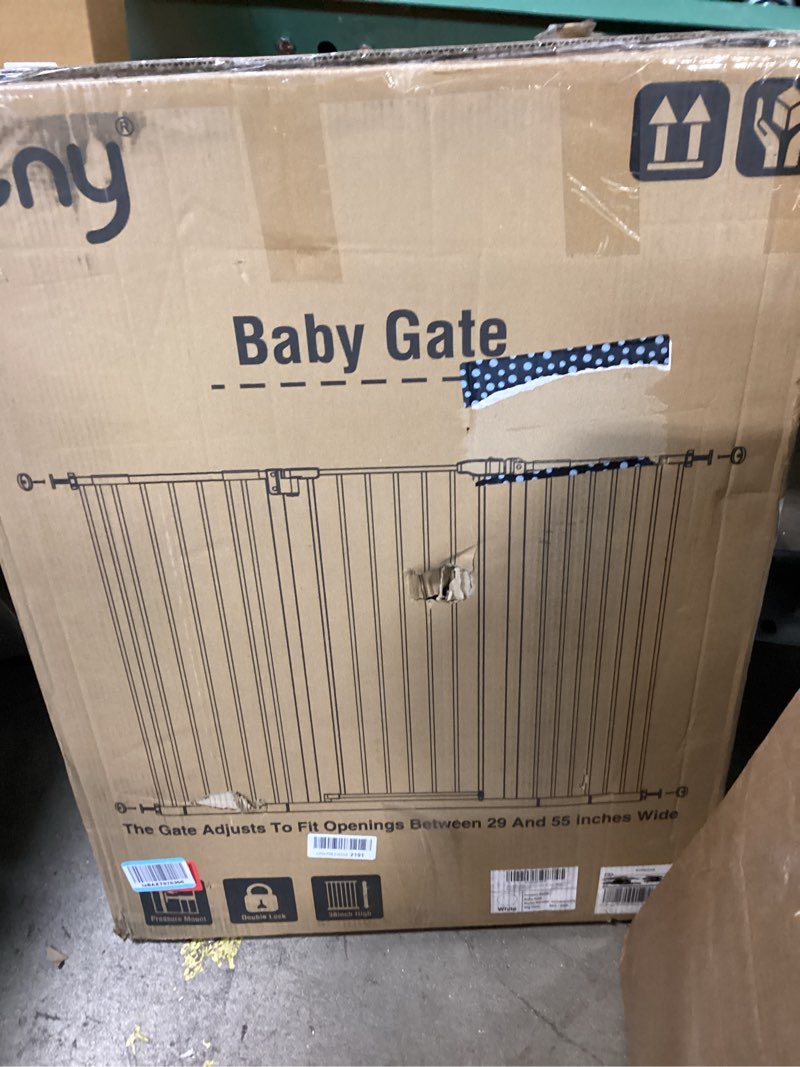 Condition photo showing New/Like New for keny 36" extra tall baby gate for stairs, 29"-55" wide auto close dog gate for doorways, pressure mounted easy walk through pet gate with door, white white 29-55"wide, 36"tall