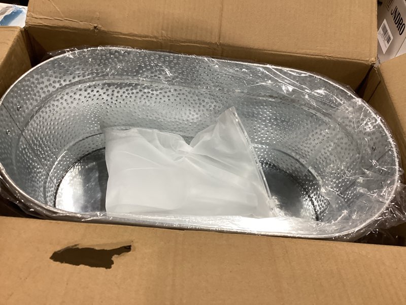 Condition photo showing Good Condition for 2 pack silvery metal ice bucket with handle, 3 gallon large galvanized bucket, oval beverage tub, wine beer drink buckets, drink holder for party, cocktail bar, holiday, party, wedding 2 pcs 3 gal silver
