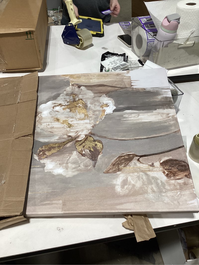 Condition photo showing Good Condition for Goldfoilart Floral Wall Art Gold Pictures White Flower Canvas with Gold Foil Embellishment Paintings Textured Poster Framed Artwork for Living Room Bedroom Office Decorations 24" x 24" Flower 24"L x 24"W