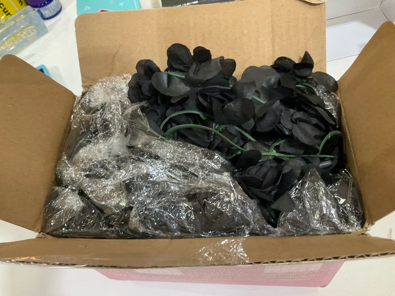 Condition photo showing As Is for bleum cade 12pcs 98.4ft flower garland artificial rose vines for bedroom, cute fake hanging flower vines floral garland decorations for halloween wedding party wall room decor aesthetic black 12 pcs