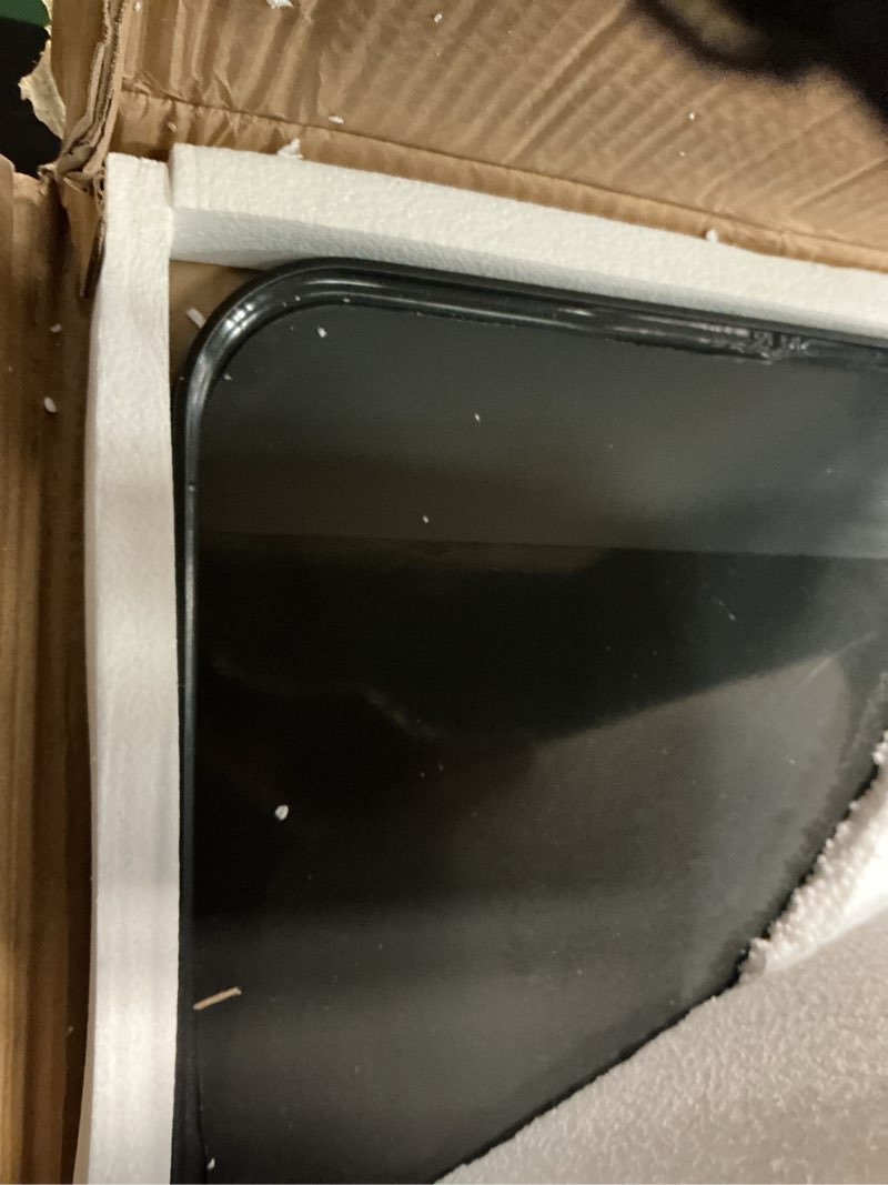 Condition photo showing Good Condition for 26''x38'' Wall Mirror for Bathroom Vanity, Modern Frosted Metal Framed Arch Mirror, Wall Mounted for Bedroom, Living Room, Entryway (Black, Rectangle) Black 38"L x 26"W