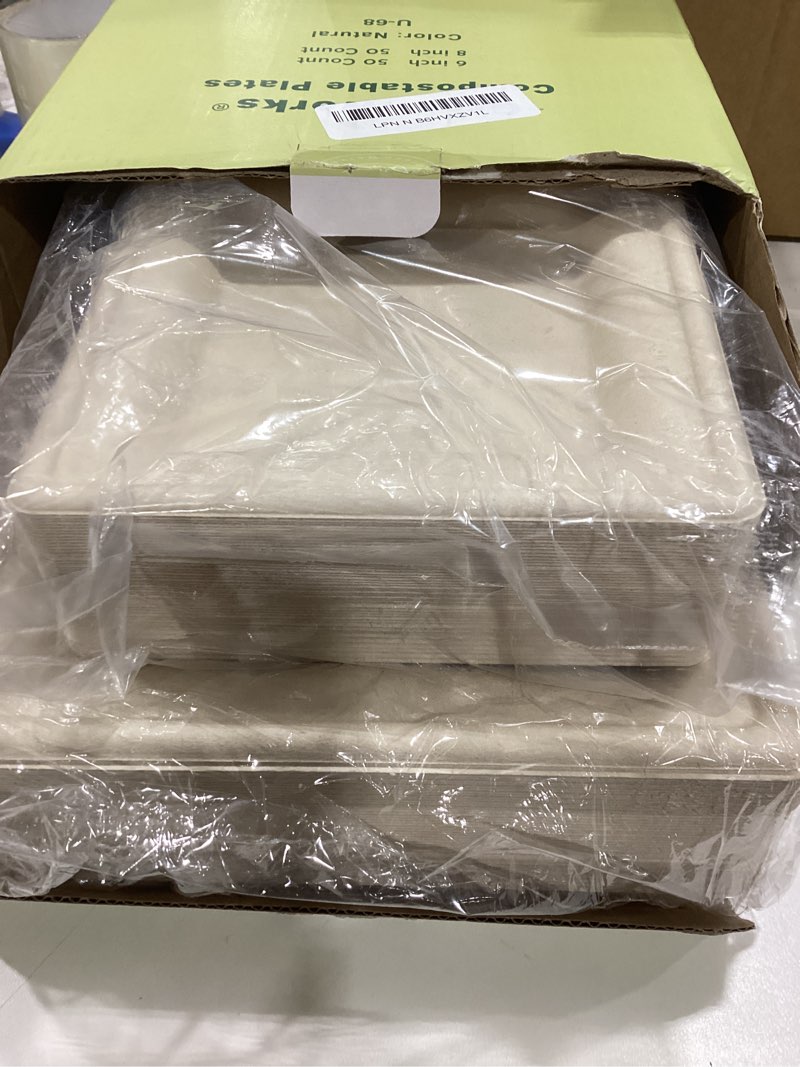 Condition photo showing Good Condition for GreenWorks 6 inch and 8 inch Heavy-duty Compostable Plates (each 50 Count), 100 Count Bagasse and Bamboo Fiber Disposable Paper Plates