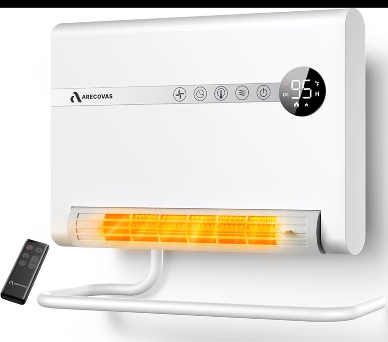 wall heater, space heater for bedroom, 1500w ptc fast heating electric heaters for indoor use, 30° oscillation, adjustable thermostat, 24h timer, remote control, desk or wall mounted heater for office regular-standard
