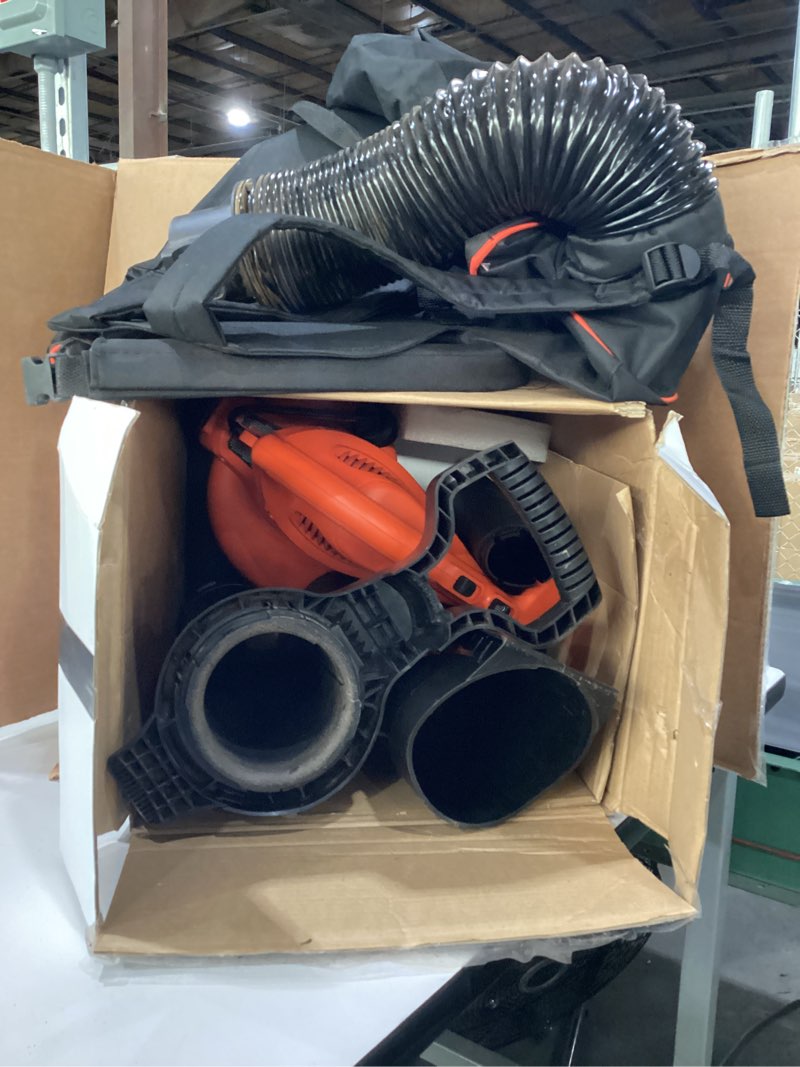 Condition photo showing Good Condition for USED NOT TESTED BLACK+DECKER Leaf Blower, Leaf Vacuum and Mulcher 3 in 1, Backpack Blowers for Lawn Care,250 mph Airflow, 400 cfm Delivery Power, Reusable Bag Included, Corded (BEBL7000)