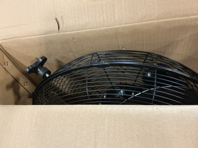 Condition photo showing As Is for simple deluxe 18 inch industrial wall mount fan, 3 speed commercial ventilation metal fan for warehouse, greenhouse, workshop, patio, factory and basement - high velocity