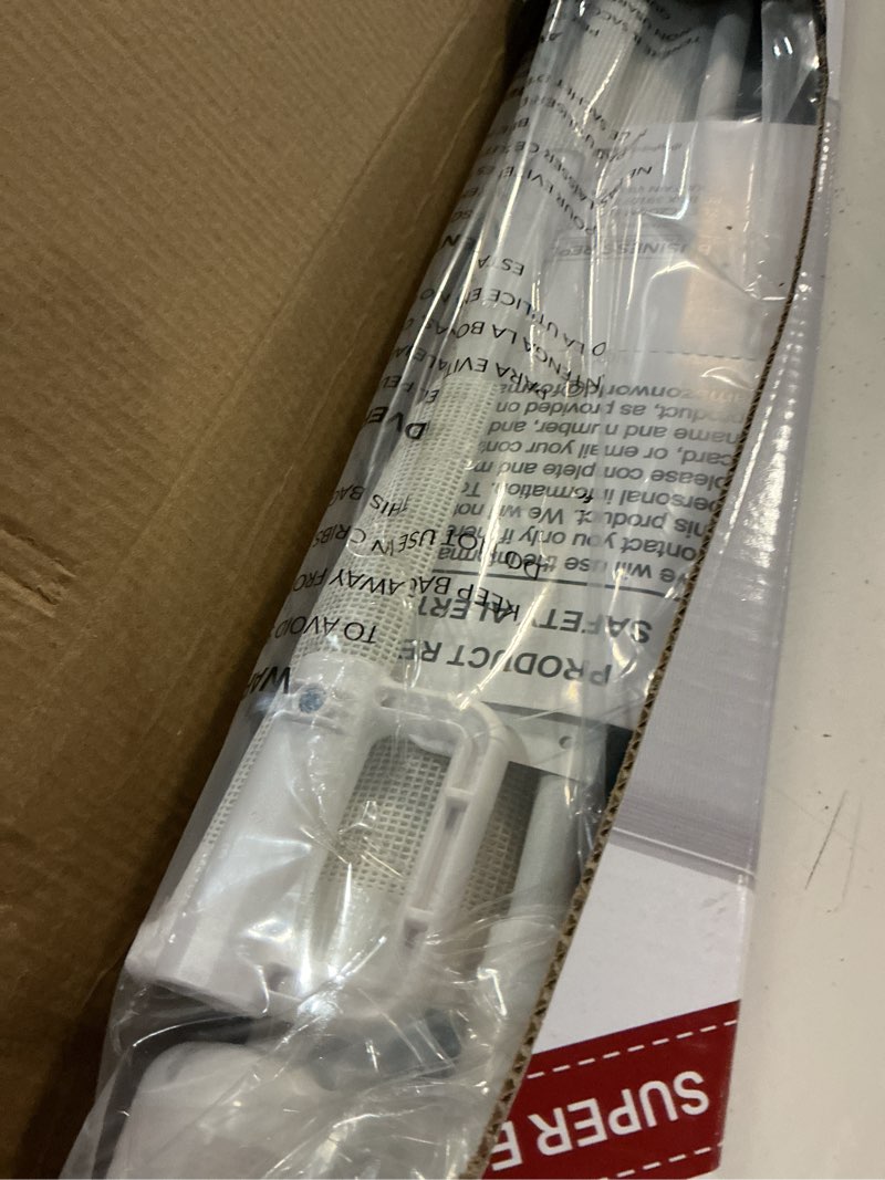 Condition photo showing Good Condition for reinforced 75” wide retractable baby gate with support rods, upgrade extra long retractable dog gates for doorways extra wide mesh baby gate retractable pet gate for stairs child safety gate(white) white reinforced 33" tall x 75" wide