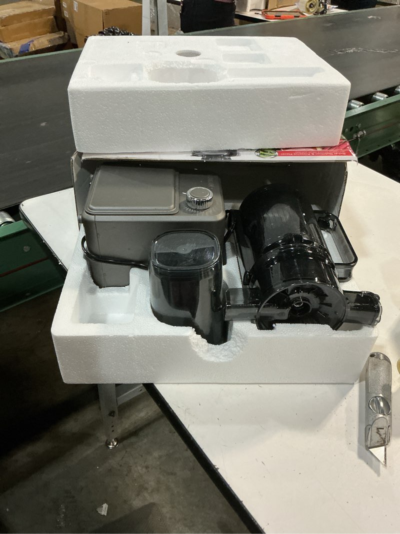 Condition photo showing As Is for vvakam juicer machines, cold press juicer with 4.4'' large feed chute fit whole vegetables & fruits, masticating juicer machines, easy to clean, high juice yield - 250w dark gray