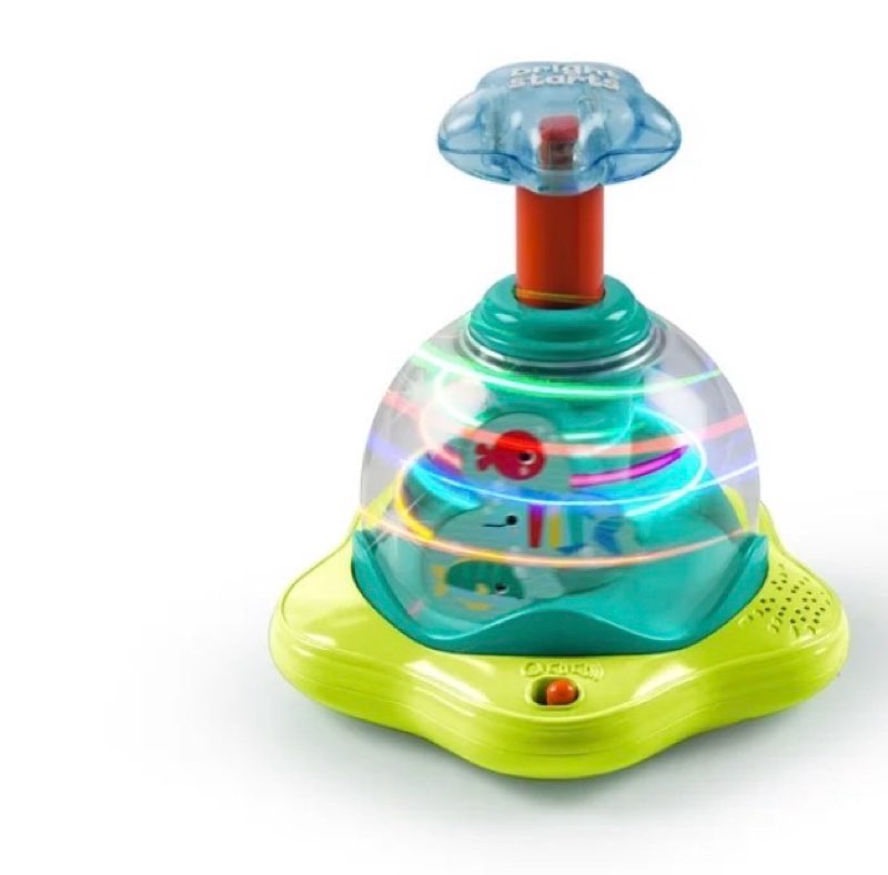 bright starts press & glow spinner baby toy with lights and sounds, for ages 6 months+
