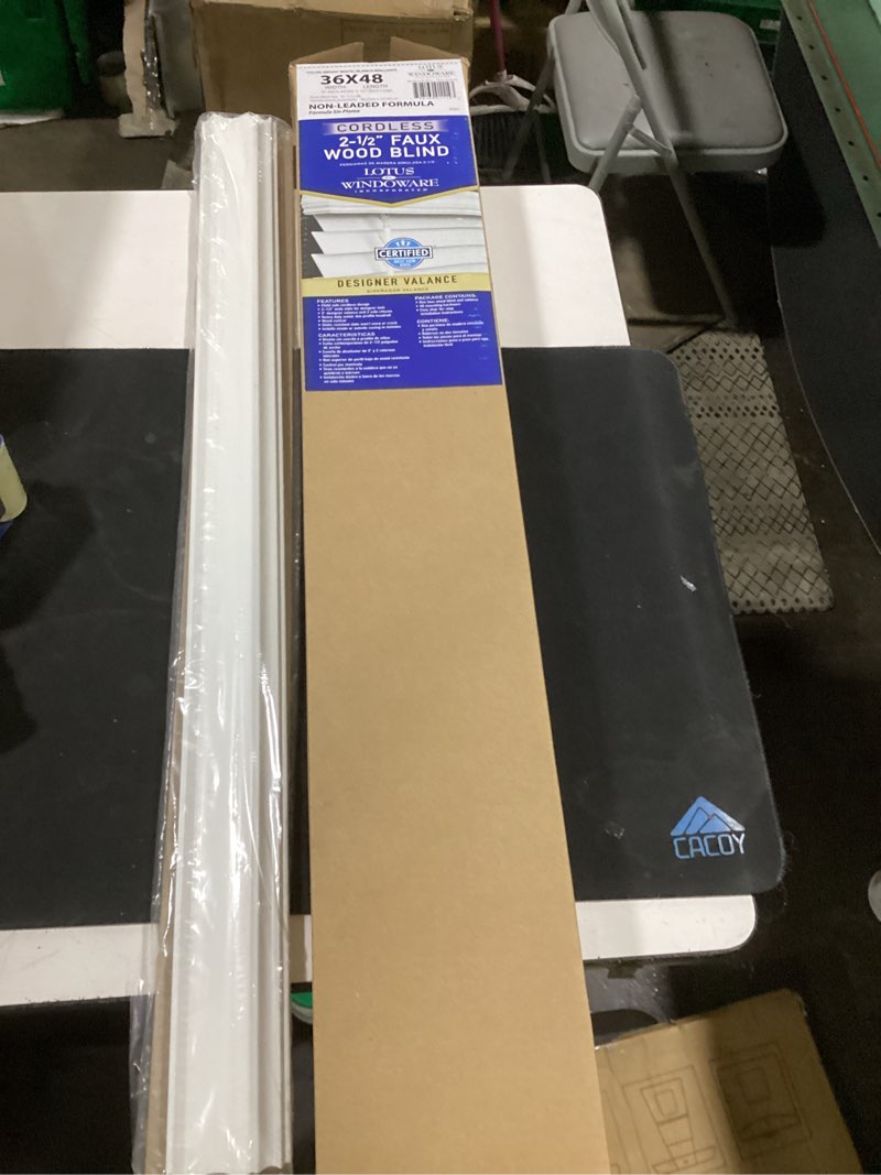 Condition photo showing Good Condition for lotus & windoware 2.5-inch cordless faux wood blind, 36\" wide x 48\" long, smooth, bright white – for living room, bedroom, interior door windows bright white 36\"w x 48\"h