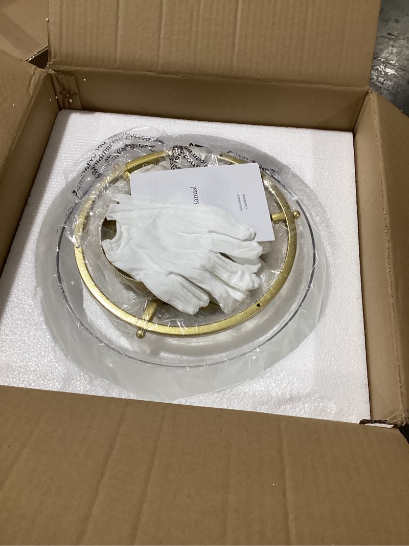 Condition photo showing Good Condition for Industrial Round Chandelier Rustic Ceiling Light Fixture Farmhouse Pendant Light with Clear Glass Shade for Dining Room Hallway Entryway Kitchen Bedroom, Gold 1-Light, 57.2 in
