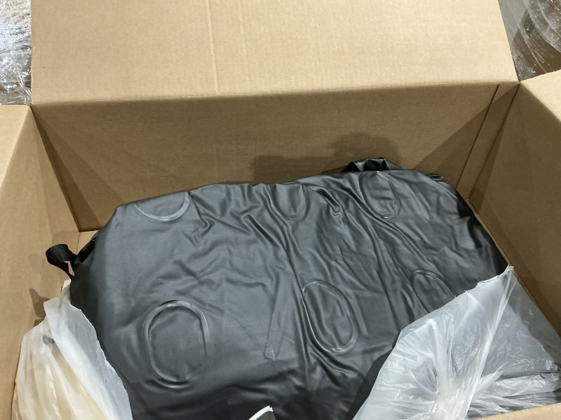 Condition photo showing As Is for queen size air mattress with built in pump, inflatable blow up mattress 16" raised for home, camping & guest, portable air bed 660 lbs weight capacity, double height & non-slip bottom black and white queen-16in