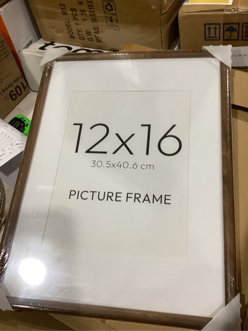 Condition photo showing New/Like New for acovy 12x16 picture frame, natural solid walnut wood 12"x16" photo frame for wall, handcrafted wooden frame 12 x 16 matted to 8.5x11, high definition tempered glass, wall hook included, natural walnut walnut 12"x16"