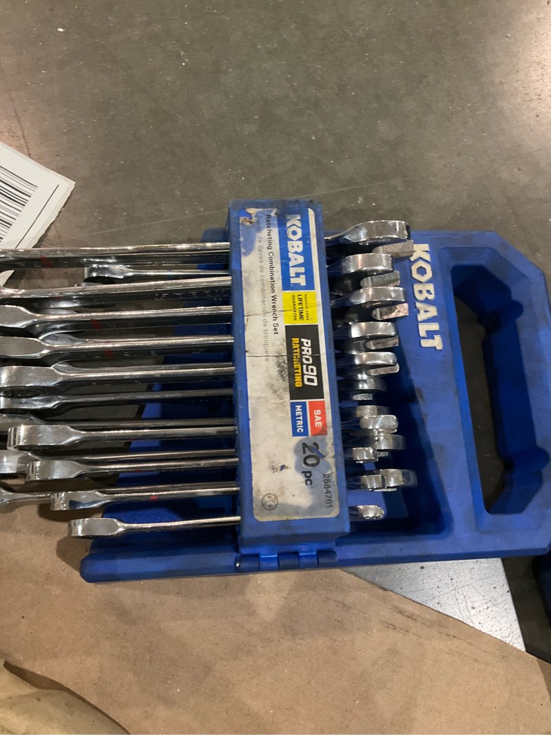Condition photo showing As Is for kobalt 20 -piece set metric and standard (sae) ratchet wrench